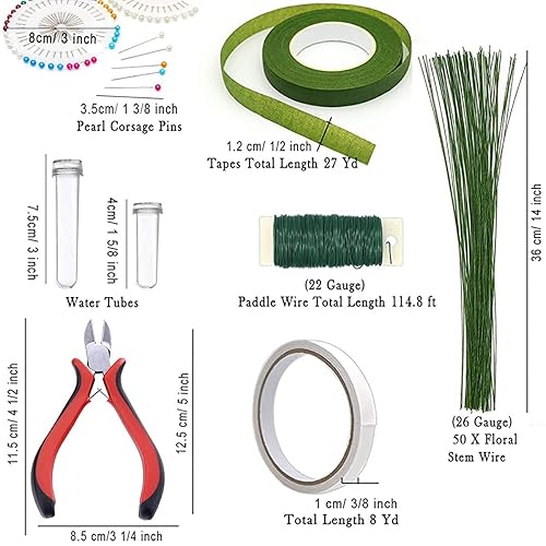 Kit Composition Florale,Ruban Adhésif Floral,Fil Floral,Fil Tige Vert Floral,Épingles à Fleurs,Ruban Adhésif Double Face,Pinces Coupantes,pour Bouquet Tige Wrap Fleuriste Bouquet Fleur Mariage - Nail Gallerys