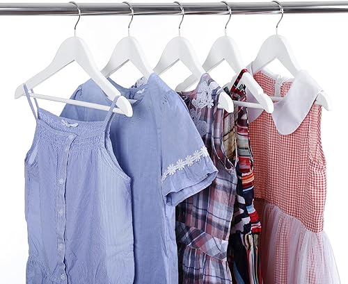 SONGMICS Cintre Enfant en Bois, Lot de 20, avec Barre de Suspension, Encoches, Crochet Rotatif à à 360°, Longueur 35 cm, Blanc et Argent CRW06W-20 - Nail Gallerys