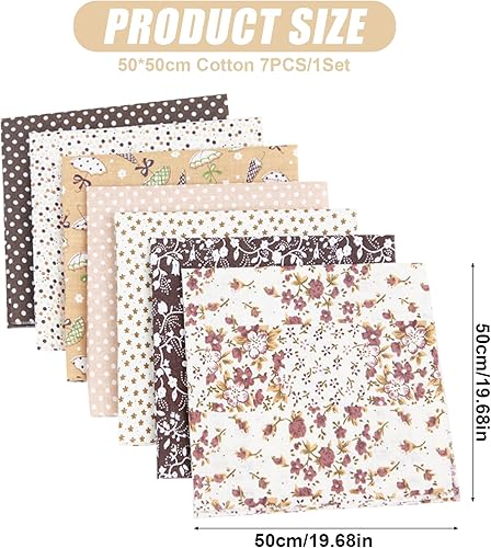 Lot de 7 carrés de tissu à coudre en coton 50 x 50 cm - Couleur café - Motif floral - 100 % coton - Pour matelassage, scrapbooking, couture, patchwork, arts et travaux manuels, projets de bricolage - Nail Gallerys