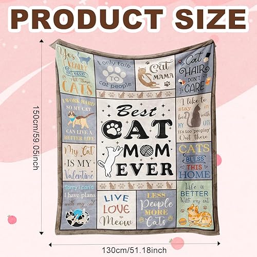 Alwodici Couverture à thème chat et maman - Cadeau pour femme - 150 x 130 cm - Douce et confortable - Cadeau pour les amateurs de chats - Couverture de sieste mignonne - Courtepointe pour - Nail Gallerys