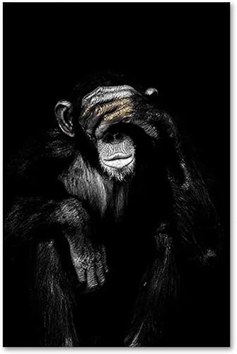 LSYALUCK Impressions d'art mural amusantes avec singe orang-outan - Peintures sur toile modernes en noir et blanc - Décoration d'intérieur pour salon - 20 x 36 cm x 3 sans cadre - Nail Gallerys