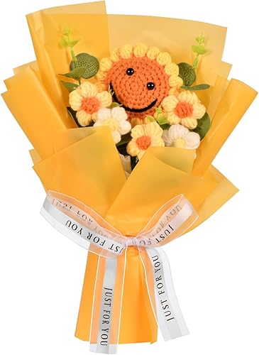 ZUXOLBIN Bouquet de fleurs artificielles au crochet fait à la main en peluche - Bouquet de tournesols tricotés pour la fête des mères - Bouquet de fleurs artificielles éternelles - Cadeau pour - Nail Gallerys