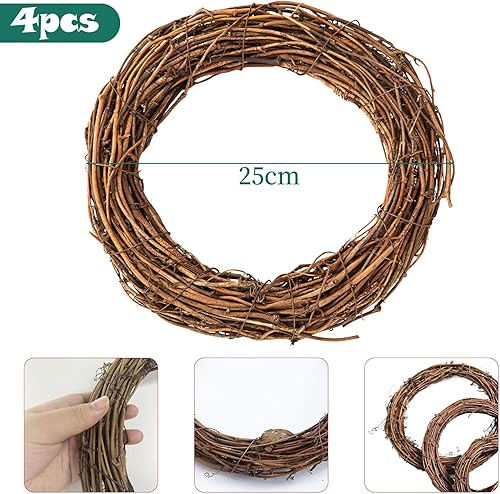 Lot de 4 couronnes en bois de 25 cm à bricoler - Couronne en rotin pour décorer les fenêtres, les tables et les portes - Naturel - Pour Noël, porte - Décoration murale - Mariage - Nail Gallerys