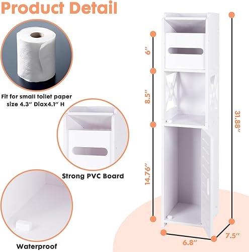 powerking Support de papier toilette avec tringles, petite armoire de rangement de salle de bain avec portes et étagères, armoire de rangement fine pour salle de bain, petits espaces, sol d'angle – - Nail Gallerys