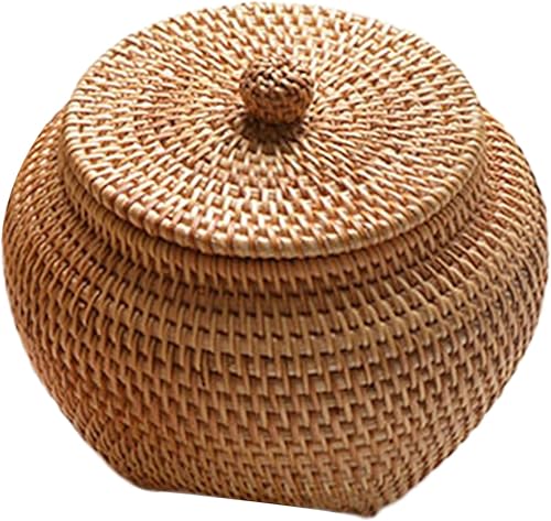 Panier de Rangement en Osier Avec Couvercle - Boîte en Rotin 5,5 x 6,7 x 2,8 Pouces, Ovale, Tissé à Main - Boîte Décorative de Bureau pour Cuisine - Nail Gallerys