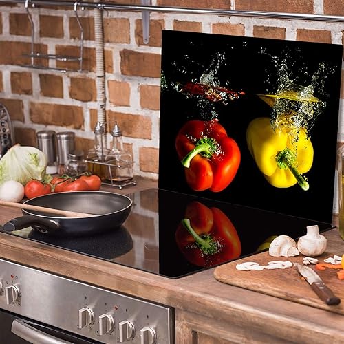 TMK Plaque de recouvrement de plaque de cuisson 60 x 52 cm En verre électrique Protection anti-éclaboussures Plaque de verre Planche à découper décorative Paprika Noir - Nail Gallerys