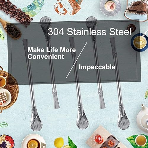 5Pcs Cuillère Filtrée À Boisson en Acier Inoxydable Yerba Mate Potable Paille De Thé 15.7cm - Nail Gallerys