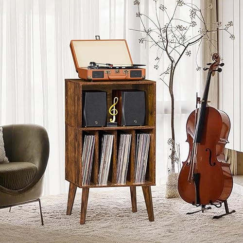 LELELINKY Support pour tourne-disque, peut contenir jusqu'à 160 albums, support de rangement en vinyle Mid-Century avec pieds en bois, marron - Nail Gallerys
