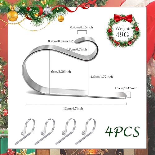 VDSOW Crochets de bas de Noël pour cheminée, lot de 4 supports de bas de Noël en métal argenté pour manteau - Nail Gallerys