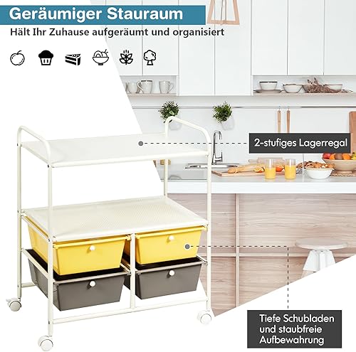 COSTWAY Chariot à roulettes avec 4 tiroirs empilables, Chariot de Rangement pour Bureau, Salon, Multicolore - Nail Gallerys