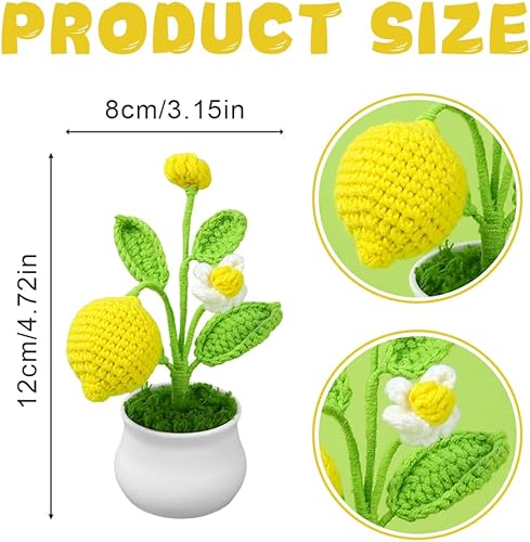 Magicherry Fruits au crochet - Plantes en pot tricotées à la main pour décoration de tableau de bord de voiture, bureau à domicile, jaune citron - Nail Gallerys