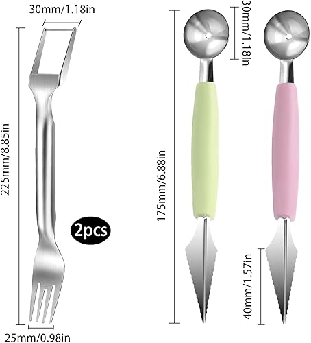 CHENYU Coupe Cube PastèQue 4 PièCes Trancheuses en Acier Inoxydable Fruits 2 en 1 Couteau à DéCouper Les Fruits Melon Multifonction Coupe-Fruits CuillèRe à Melon Outil à DéCouper Les Fruits - Nail Gallerys