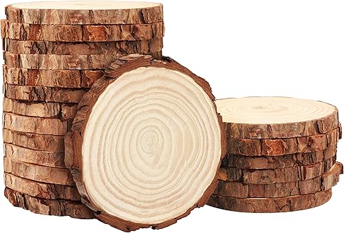 Kurtzy Disques de Bois Brut Naturel (20 Pcs) - Tranche de Bois Diamètre 10-11 cm Épaisseur 10 mm, Rondin de Bois Non Fini Rustique avec Écorce pour Loisirs Créatifs, Décorations, Noël et Sous Verre - Nail Gallerys