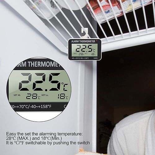 Thermomètre pour Réfrigérateur Congélateur, Thermomètre de Frigo Electronique Température -40 à 70°C avec Crochet Fonction d'Enregistrement Max Min - Nail Gallerys