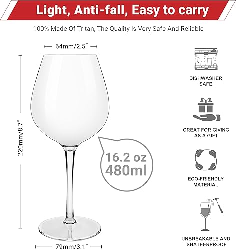 HAHASHOW Incassable Verres à vin Rouge, Tritan-Plastique Verres à Pied, 530ml Verres à Vin Blanc résistants au Lave-Vaisselle, Lot de 2 - Nail Gallerys