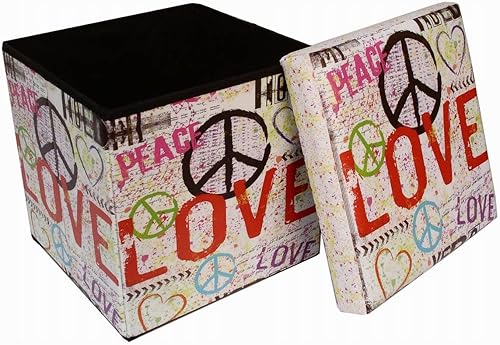 Biscottini Pouf de rangement pour enfants et adultes 39x39x39 cm | Boîtes de rangement refermables avec couvercle | Pouf de rangement carré avec décorations - Nail Gallerys