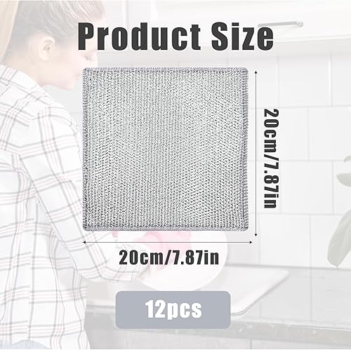 NQEUEPN 12 Pièces Torchon Multifonction en Fil Métallique Anti-Rayures, 20x20cm Chiffon à Vaisselle en Fil de Fer, Torchon en Fil Métallique Épurateur de Vaisselle pour Ustensiles de Cuisine Comptoir - Nail Gallerys