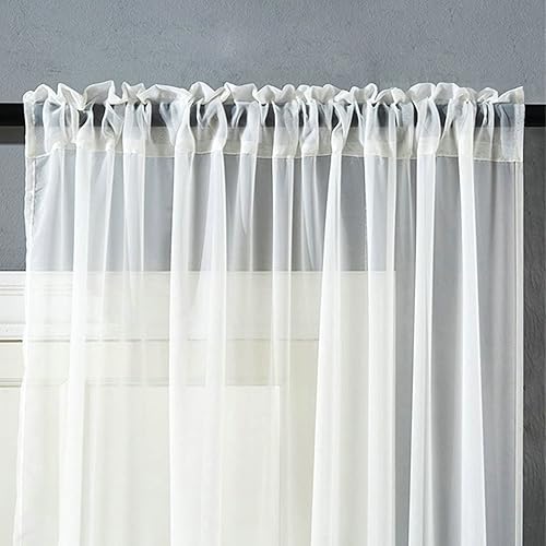Homxi Rideau Enfant Lot de 2 Rideaux Voilage Transparent 2 x 107Wx147L CM,Rideau Fin Transparent Blanc Couleur Unie Rideau Passe Tringle - Nail Gallerys