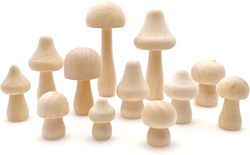 JZK 12x Petits Champignons en Bois Brut pour projets Bricolage, décorations Champignons en Bois Non Peints, Figurines Champignons, Loisirs créatifs, décoration d'intérieur, décoration Champignons - Nail Gallerys