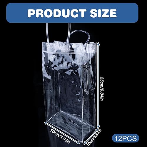 Lot de 12 sacs à glace pour bouteilles : 10 x 25 x 10 cm - Transparent - En PVC - Avec poignée - Pour bière froide, vin, boissons, fête, extérieur, camping - Nail Gallerys