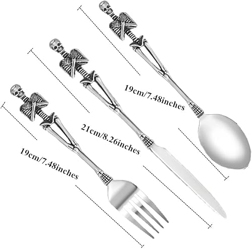 SENIURIS Ensemble d'argenterie en forme de squelette en acier inoxydable avec cuillère et fourchette pour Halloween, Pâques et Noël (squelette avec couteau) - Nail Gallerys
