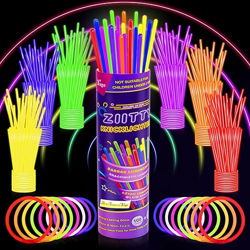 Ziitty 100 Bracelet Fluorescent Lumineux, Decoration Noël Accessoire, 7 Magnifiques Couleurs Bâton Lumineux, Accessoire Fluo, Loups et lunettes de fête Gadgets Néon pour Décoration Nouvel an de Fête - Nail Gallerys