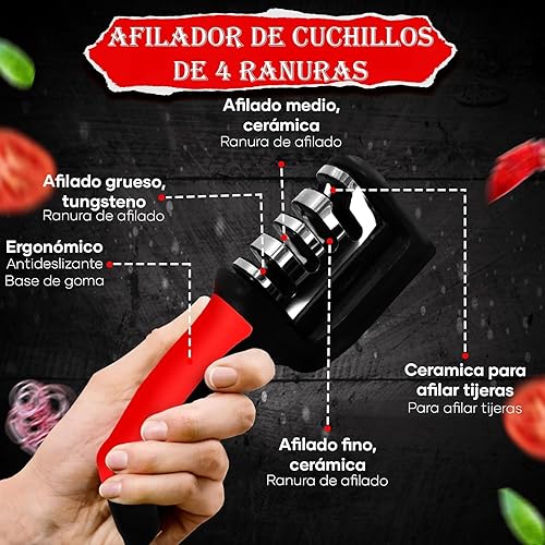 Aiguiseur de couteaux 3 en 1 avec fente pour ciseaux - Réparation, affûtage et polissage - Base antidérapante, manche ergonomique, lames en tungstène - Tête amovible - Nail Gallerys