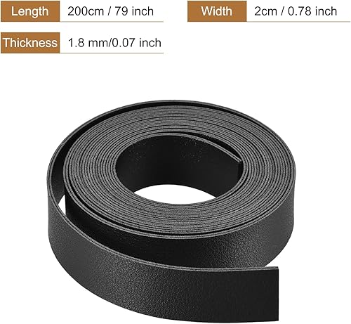 sourcing map Ruban en Faux Cuir Bande Lanière Courroie Double Face 200cm x 2cm Noir pour Bricoleur Artisanats, Ceintures, Sacs - Nail Gallerys