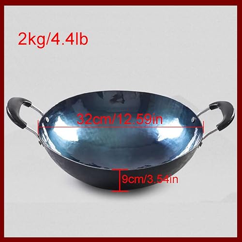 Poêle chinoise en fer forgé à la main, sans revêtement antiadhésif, poêle à frire à deux oreilles, wok, poêles à frire (32 cm) - Nail Gallerys