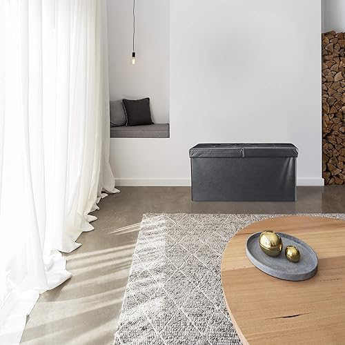 Relaxdays Banquette, avec espace de rangement, pliable, Apparence en cuir, couvercle rabattable, Banc-coffre, blanc - Nail Gallerys