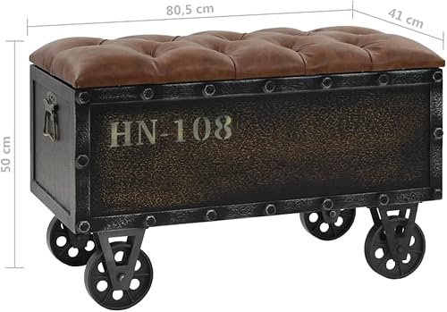 vidaXL Banc de Rangement Bois Massif et Cuir Artificiel Banquette Maison - Nail Gallerys