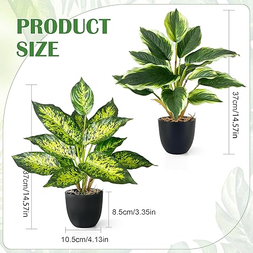 SHEPIN Lot de 2 plantes artificielles en pot - 37 cm - Plantes décoratives en plastique - Pour salle de bain, bureau, cuisine, salle de bain (A) - Nail Gallerys