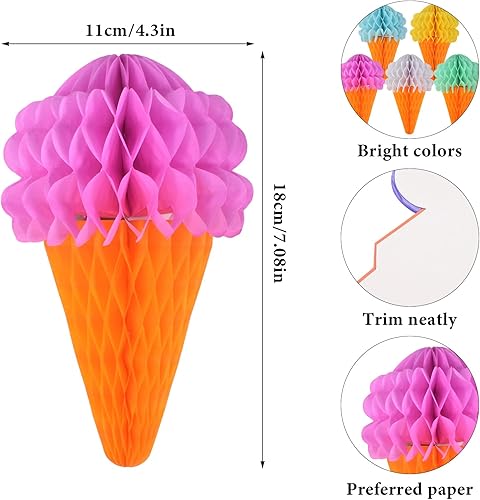 5 Pièces Papier Boule Nid d'abeille Boules de Crème Glacée Décoration Pendentifs Deco Bapteme Boule Alvéolé en Papier de Soie pour Mariage Anniversaire Fête Baby Shower Decoration Maison Baptême - Nail Gallerys