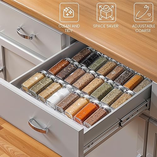 BELLE VOUS Rangement Epices Tiroir à 3 Niveaux en Plastique (Lot de 2) - Presentoir a Epices Incliné Ajustable pour Placards et Tiroirs - Pour Sel, Épices, Vitamines et Suppléments - Nail Gallerys
