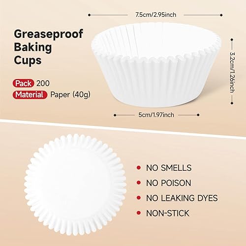 Xlloest Blanc Caissettes à Cupcakes en Papier 200 pièces, sans Odeurs, sans Poison, sans Colorants Qui Fuient - Nail Gallerys