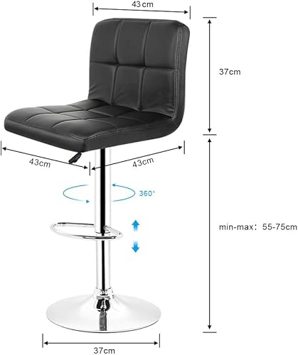 Tabourets de Bar Cuisine Lot de 2 avec Dossier Hauteur 37 cm, Chaise Haute en Cuir Synthétique, Tabouret de Bar avec Repose-Pieds et Caoutchouc Antidérapant (2, Noir) - Nail Gallerys