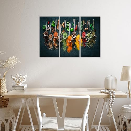 AREDE Lot de 3 Affiches murales Multi Panneaux Épices aux herbes | 90 x 60 cm | Tableau Art Décoration Murale pour la Maison, le Bureau, le Salon, la Chambre à coucher - Prête à être accrochée - Nail Gallerys