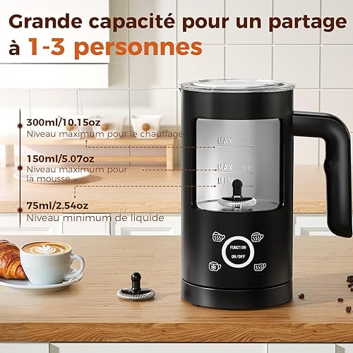YASHE Mousseur à Lait Électrique 4 en1, 300ml Chauffe-Mousse, Silencieux & Facile à Nettoyer, pour Lattes, Cappuccinos, Chocolat, 500W - Nail Gallerys