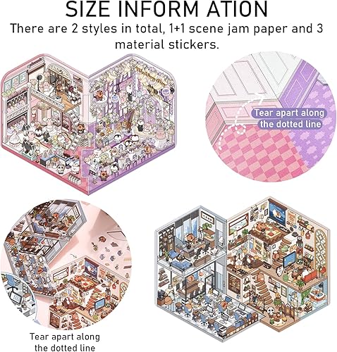HTTDSLF Autocollants de Scène Autocollant 3D, House Stickers Cartoon Miniature Scene 3D Stickers, Convient aux Adultes et aux Enfants pour Soulager le Stress et Passer le Temps, avec une Pince à Pince - Nail Gallerys
