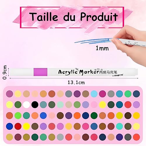 ZYNERY 80 Couleurs Marqueur Peinture Acrylique, Acrylique Peinture Stylo, Stylos de Peinture Acrylique, Marqueur à Plume de 1 mm pour Galets, Pierres, Papier, Bois, Verre, Toile, Céramique - Nail Gallerys