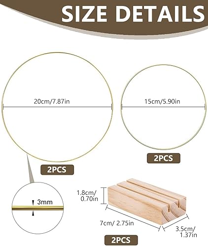 QLEUIFT Lot de 2 centres de Table en métal de 20 cm/15 cm avec Support en Bois pour Table, Anneaux de Couronne dorés pour Faire des décorations de Couronne de Table de Mariage - Nail Gallerys