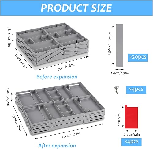 TOWEBOORY Organisateur de Tiroir, Plateau de Rangement de Tiroir Extensible et Réglable Organisateur D'ustensiles de Cuisine Organiseur de Bijoux pour Maquillage, Bijoux (Double Rangée) - Nail Gallerys