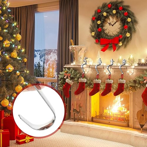 mizikuu 4 pièces Crochet Chaussette Noel, Crochet Cheminée de Noël Argentés Support de Bas de Noël Christmas Crochet à Chaussette de Cheminée Flocon de Neige, Sapin de Noël, Renne et Bonhomme Neige - Nail Gallerys