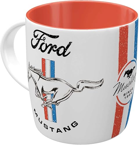 Nostalgic-Art Tasse à café rétro, Ford Mustang – Horse & Stripes Logo – Idée de cadeau pour fans de voitures, en céramique, Design vintage, 330 ml - Nail Gallerys