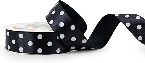 Creativery Ruban de satin à pois - 25 mm x 25 m - Choix de couleurs en 6/12/25/38 mm - Couleur résistante et lavable - Ruban pour mariage - Ruban cadeau pour emballage, décoration, bricolage - Noir - Nail Gallerys