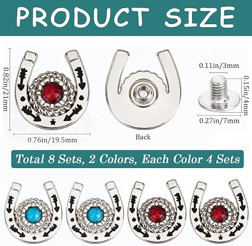 craspire 9 Bouton à Vis en Forme de Fer à Cheval 3 Couleurs Style Cowboy Occidental Boucles Décoratives en Cuir 19mm Turquoise Pierres Précieuses Métal Vintage Rétro Rivets Clous pour Bricolage - Nail Gallerys