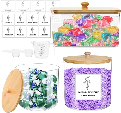 lot de 3 distributeur de lessive,distributeur de lessive avec 16 étiquettes,2 Cuillères et une tasse à mesurer,Boîte à Détergent pour Capsules de Lessive/Boules de Séchage/Pinces à Linge/Lessive - Nail Gallerys
