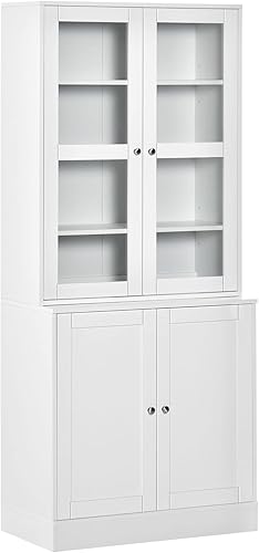 HOMCOM Bibliothèque vitrine Multi-Rangement - 2 Portes Verre, 2 Portes Bois, 4 étagères réglables - MDF Blanc - Nail Gallerys