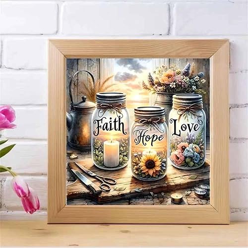 Diamond Painting Adulte 5D Wishing Bottle Faith Hope Love,Kit DIY Peinture Diamant Fleur avec Bougie,Diamant rond kit,Broderie Diamant pour Déco Murale Maison,Art Strass pour Adultes Débutants 30X30CM - Nail Gallerys