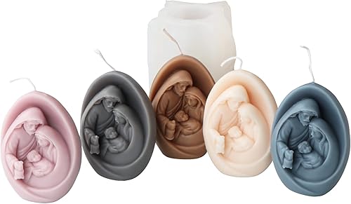 Xidmold Moule à bougie en silicone Sainte Famille Jesus Mary Joseph Moule en silicone pour bougies à la cire de soja, savon, résine époxy, artisanat, figurine religieuse, décoration - Nail Gallerys